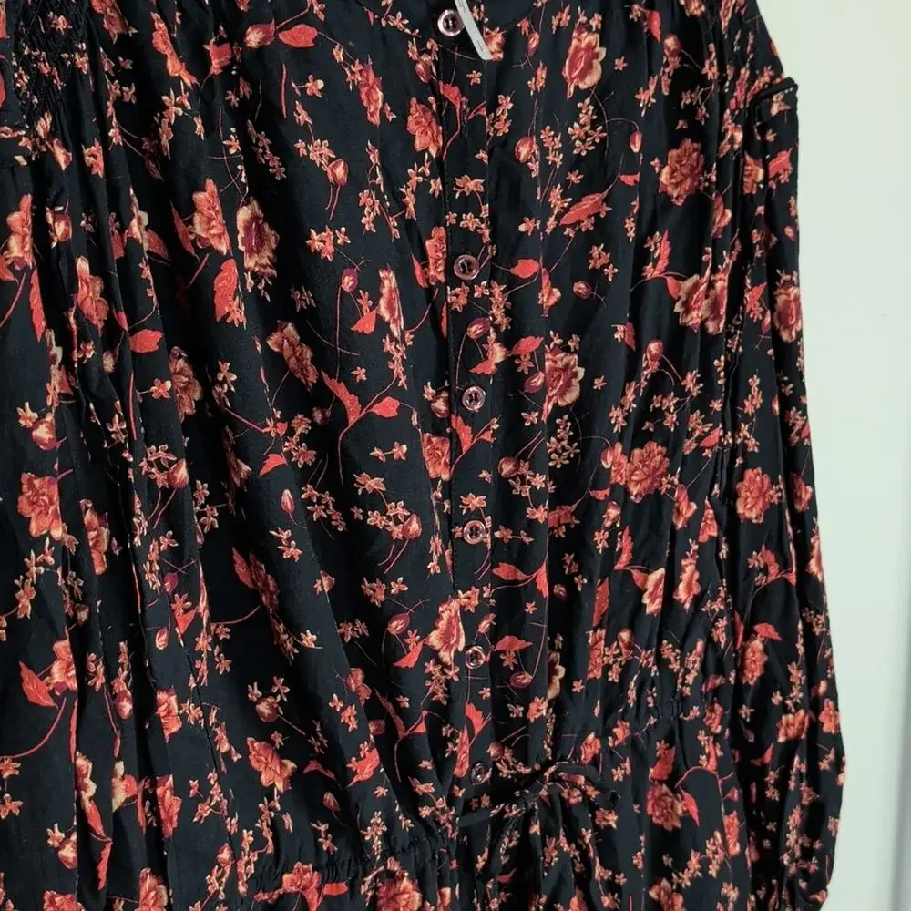 Free People Flower Fields Floral Mini Dress Boho Oversized